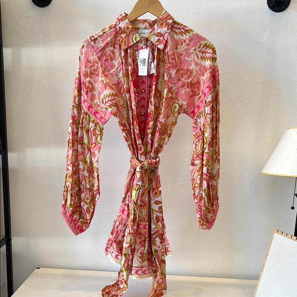 Pink and Green Patterned Sheer Dress